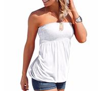 Emma Femmes Sexy sans Manches Extensible Plié Débardeur Élastique Doux Ruché Tube Chemise sans Bretelles Bandeau Boob Vest Blouse Blouse