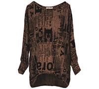 Emma & Giovanni - Pull Asymétrique imprimé Lettre - Femme - Taille (S à XL) (Chocolat, S-M)