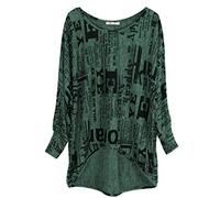 Emma & Giovanni - Pull Asymétrique imprimé Lettre - Femme - Taille (S à XL) (Vert, S-M)
