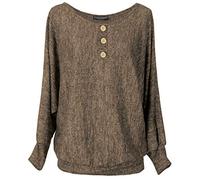Emma & Giovanni - Pull Fin avec col Boutons fixés, Style Chauve Souris Oversize - Femme (Chocolat, L-XL)