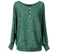 Emma & Giovanni - Pull Fin avec col Boutons fixés, Style Chauve Souris Oversize - Femme (Vert, L-XL)