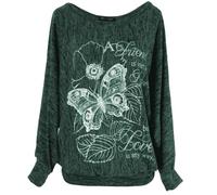 Emma & Giovanni - Pull Sweatshirt Imprimé Papillons - Femme (Vert Pull, L-XL)