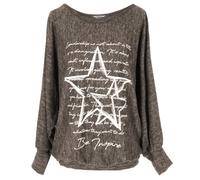 Emma & Giovanni - Top Manche Chauve Souris imprimé étoiles, Style Oversize - Femme (Marron, S-M)