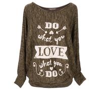 Emma & Giovanni - Top Manche Chauve Souris Oversize Love- Femme (Choco, M-L)