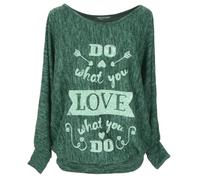 Emma & Giovanni - Top Manche Chauve Souris Oversize Love- Femme (Vert, XL-XXL)