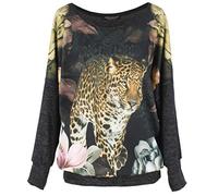 Emma & Giovanni - Top Style Manche Chauve Souris Oversize/Imprimé - Femme (Noir Léopard, M-L)