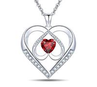 Emma Manor EM Collier Coeur 14k Plaqué Or Blanc 5A Zircone Cubique Mon Cœur Ira Sur Triple Heart Pendentif Collier Pour Femmes, Cadeau de Bijoux Pour Fille Femme (Rouge)