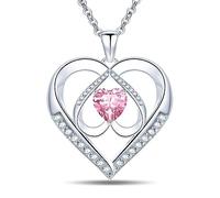 Emma Manor EM Collier Coeur 14k Plaqué Or Blanc 5A Zircone Cubique Mon Cœur Ira Sur Triple Heart Pendentif Collier Pour Femmes, Cadeau de Bijoux Pour Fille Femme (Rose)
