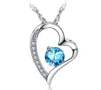 Emma Manor EM Collier Coeur d'amour Plaqué Or Blanc 14 carats Pour Toujours Collier Pendentif Coeur d'amour Bijoux en Zircone Cubique pour Femme Fille