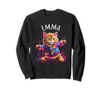 Emma Motif Chat Dansant coloré pour Fille Nom Emma Sweatshirt