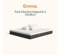 EMMA Pack Matelas Emma Original+ 160x200 + 2 Oreillers Emma Original Confort Elite 70x40 + Mémoire + Ressorts