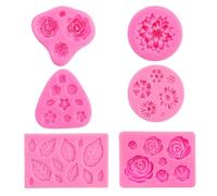 EMMALOUISESMITH 6 Pièce Moules en silicone 3D Contient Fleurs et Feuilles,Moules Résistants à la chaleur et Qualité Alimentaire Anti-adhésifs,Rose Moule à bougie,Pour Décoration,Gâteau