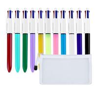 EMMALOUISESMITH Lot de 11 stylos à bille 4 couleurs avec poche en filet, 1,0 mm, stylos multicolores rétractables, 4 en 1, pour fournitures scolaires de bureau