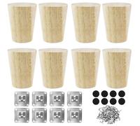 EMMALOUISESMITH Lot de 8 pieds de meubles en bois de chêne robuste de 6 cm avec plaques de montage et vis - Pour canapé, lit, armoire, chaise, table