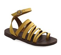 Emmanuela Emmanuela Antique Sandales grecques, sandales plates en cuir de haute qualité en cuir à la main, Sandales à boucle réglable, Boho chic cheville Chaussures d'été