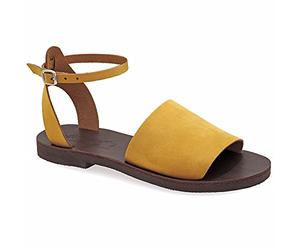 Emmanuela Sandales dans un ancien style grec, sandales en cuir plat à la main de haute qualité avec des orteils ouverts, des chaussures d'été réglables avec des bretelles pour femmes