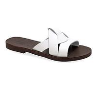 Emmanuela Sandales dans un ancien style grec, sandales plates en cuir à la main avec orteils ouverts, chaussures d'été pour femmes en or rose argent turquoise blanc