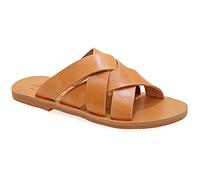 Emmanuela Sandales dans un ancien style grec, Sandales plats en cuir à la main avec Open Toeh, Haute Qualité Slide Sumle Shoes pour femmes, Beige Blanc Turquoise Sliders