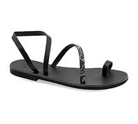 Emmanuela Sandales en cuir à anneau, chaussures d'été Slingback à la main, sandales de sangle avec brassard à la cheville, sandales grecques plates en imprimé animal, serpent d'or rose argenté