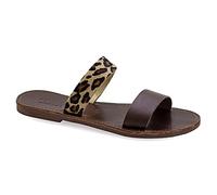 Emmanuela Sandales en cuir plat à la main en grec, chaussures d'été de haute qualité pour femmes, sandales à glissière de sangle, sandales boho chic en or rose serpent animal imprimé léopard croco