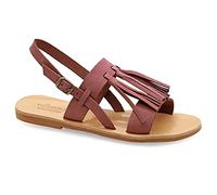 Emmanuela Sandales en cuir plats à la main Grecque avec des glands, des chaussures d'été pour les dames avec une sangle à boucle réglable Slingback avec des orteils ouverts