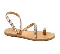 Emmanuela Sandales strass à la main à la main Grecque, chaussures d'été de haute qualité pour femmes, sandales à sangle plat avec bracelet à bout ouvert