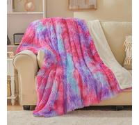 EMME Couverture en Fausse Fourrure 150 x 200 cm - Couverture Polaire Moelleuse - Super Douce, épaisse et élégante - Chaude et Confortable - Réversible pour canapé, lit, Arc-en-Ciel, Rose Violet