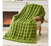 EMME Couverture en fausse fourrure pour lit simple - Vert foncé - Couverture confortable à grosses bulles pour canapé - Couverture en peluche épaisse à poils longs - 152,4 x 203,2 cm