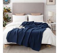 EMME Couverture en mousseline de coton, douce et respirante, gaze, pour toutes les saisons, pour la superposition, 274 x 229 cm, bleu marine