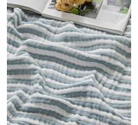 EMME Couverture en Mousseline de Coton pour très Grand lit, Couvre-lit en Gaze Respirante, Douce et légère (Rayures Bleu Sarcelle, 274,3 x 228,6 cm)
