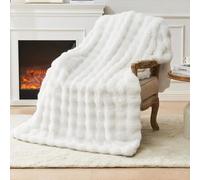 EMME Couverture en peluche lapin ultra douce et épaisse à bulles pour canapé, comme couverture polaire confortable, 130 x 150 cm, blanc