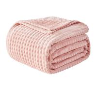 EMME Couverture Polaire Jacquard 3D pour canapé et lit - Couverture Douce, Confortable, Moelleuse et légère en Flanelle avec Motif Grille géométrique (Rose, 150 x 200 cm)