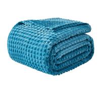 EMME Couverture Polaire Jacquard 3D pour canapé et lit - Couverture Douce, Confortable, Moelleuse et légère en Flanelle avec Motif quadrillage géométrique (Bleu Paon, 200 x 230cm)