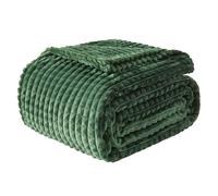 EMME Couverture Polaire Jacquard 3D pour canapé et lit - Couverture Douce, Confortable, Moelleuse et légère en Flanelle avec Motif Grille géométrique (Vert foncé, 150x 200 cm)