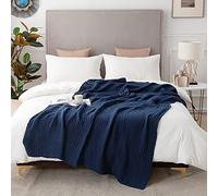 EMME - Grande Couverture en Coton Doux à 230 x 230 cm pour lit Queen Size, Toutes Saisons, légère et Respirante,Bleu Marine