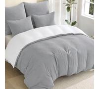 EMME Parure de lit en mousseline 200 x 200 cm - Parure de lit réversible 100 % coton, certifiée Oeko-Tex, parure de lit 2 en 1 double gaze avec 2 designs, parure 4 saisons avec 1 housse de couette + 2