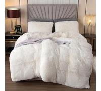 EMME Parure de lit en peluche 220 x 240 cm en flanelle moelleuse - 2 housses de couette et 1 taie d'oreiller 80 x 80 cm - Blanc