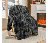 EMME Plaid Imitation Fourrure Moelleuse 150 x 200 cm - Couverture en Fourrure - Super Douce - Peluche Chaude et Confortable - Épaisse - Élégante - Jeté pour canapé et lit - Noir