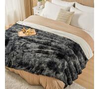 EMME Plaid Imitation Fourrure Moelleuse 220 x 240 cm - Couverture en Fourrure - Super Douce - Peluche Chaude et Confortable - Épaisse - Élégante - Jeté pour canapé et lit - Noir