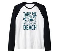 Emmenez-Moi à la Plage, Palm Tree Surf Sunset Retro Vacation Manche Raglan