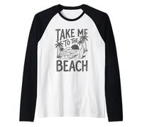 Emmenez-Moi à la Plage, Palm Tree Surf Sunset Retro Vacation Manche Raglan