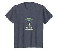 Emmenez-Moi à Votre Leader UFO Sci-FI Alien Encounter T-Shirt, Enfant, Bleu Chiné, 8 Ans