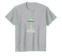 Emmenez-Moi à Votre Leader UFO Sci-FI Alien Encounter T-Shirt, Enfant, Gris Chiné, 8 Ans