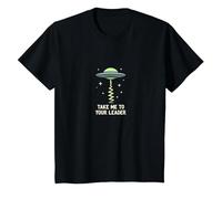 Emmenez-Moi à Votre Leader UFO Sci-FI Alien Encounter T-Shirt, Enfant, Noir, 12 Ans