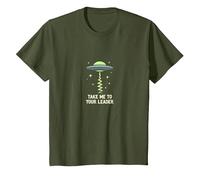 Emmenez-Moi à Votre Leader UFO Sci-FI Alien Encounter T-Shirt, Enfant, Olive, 2 Ans