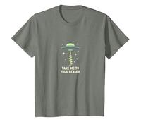 Emmenez-Moi à Votre Leader UFO Sci-FI Alien Encounter T-Shirt, Enfant, Vert Kaki chiné, 8 Ans