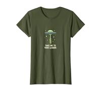 Emmenez-Moi à Votre Leader UFO Sci-FI Alien Encounter T-Shirt, Femme, Olive, 3XL