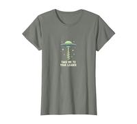Emmenez-Moi à Votre Leader UFO Sci-FI Alien Encounter T-Shirt, Femme, Vert Kaki chiné, XL