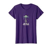 Emmenez-Moi à Votre Leader UFO Sci-FI Alien Encounter T-Shirt, Femme, Violet, M