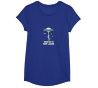 Emmenez-Moi à Votre Leader UFO Sci-FI Alien Encounter T-Shirt, Fille, Bleu Royal, S